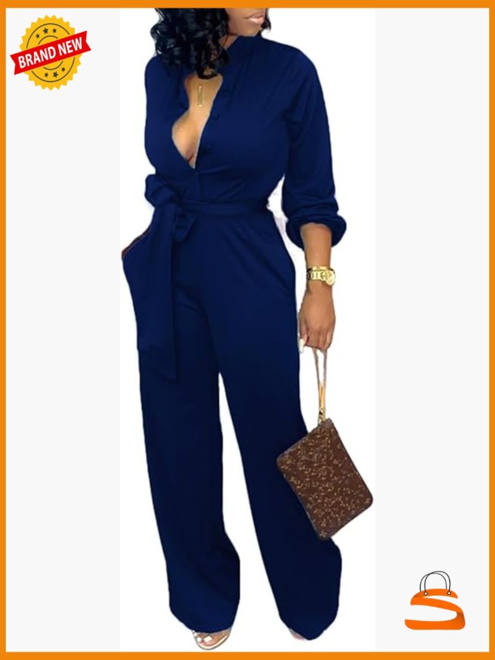 Elegant Formal Jumpsuit with Belt Pockets Long Sleeve Special Occasion